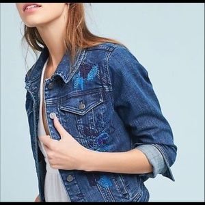 Anthropologie embroidered Jean Jacket Pilcro